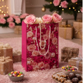 Elegant Pink Roses Gift Bag Mittlere Geschenktüte