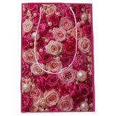 Elegant Pink Roses Gift Bag Mittlere Geschenktüte (Vorderseite)