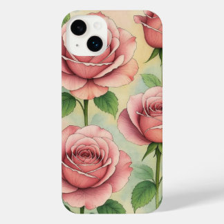 Elegant Pink Roses Watercolor Floral iPhone Case 14 Plus Hülle