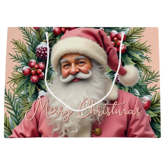 Elegant Pink Santa Große Geschenktüte (Vorderseite)