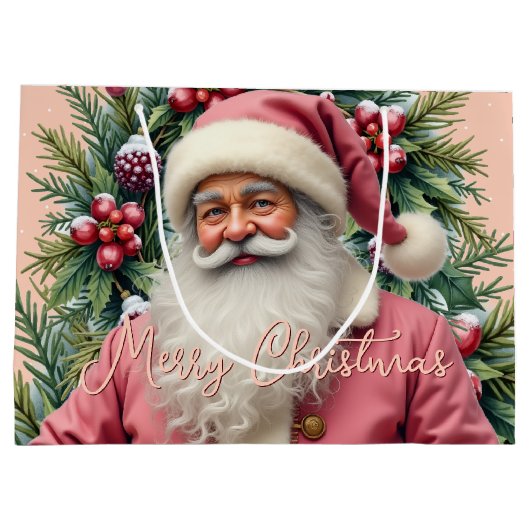 Elegant Pink Santa Große Geschenktüte (Rückseite)