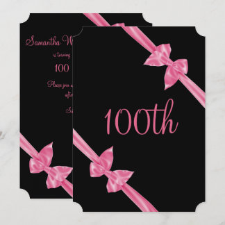 Elegant Pink Satin Bows 100. Geburtstag Einladung