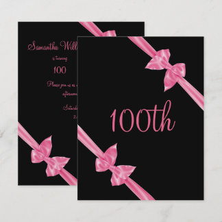 Elegant Pink Satin Bows 100. Geburtstag Einladung