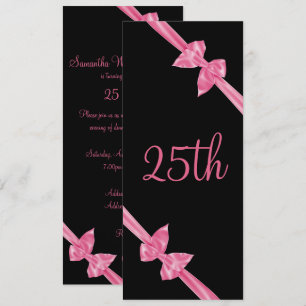 Elegant Pink Satin Bows 25. Geburtstag Einladung