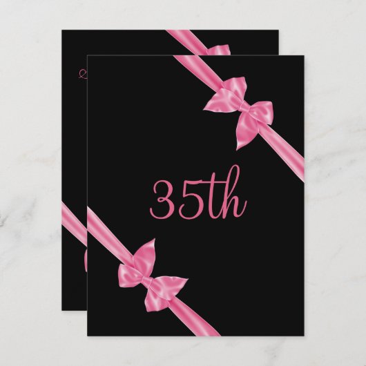 Elegant Pink Satin Bows 35. Geburtstag Einladung (Vorne/Hinten)