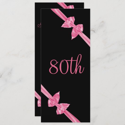Elegant Pink Satin Bows 80. Geburtstag Einladung (Vorne/Hinten)