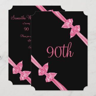 Elegant Pink Satin Bows 90. Geburtstag Einladung