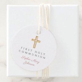 Elegant Pink Script Erste Kommunion Runde Geschenkanhänger