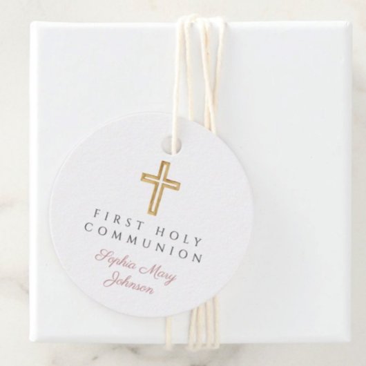 Elegant Pink Script Erste Kommunion Runde Geschenkanhänger
