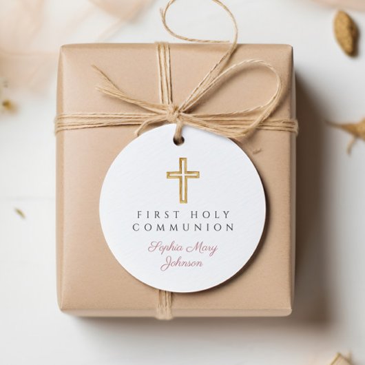 Elegant Pink Script Erste Kommunion Runde Geschenkanhänger