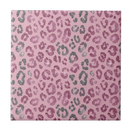Elegant Pink Silver Glitter Leopard on Rose Gold Fliese (Vorderseite)