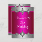Elegant Pink Silver Jewel 21. Geburtstag Einladung (Vorne/Hinten)