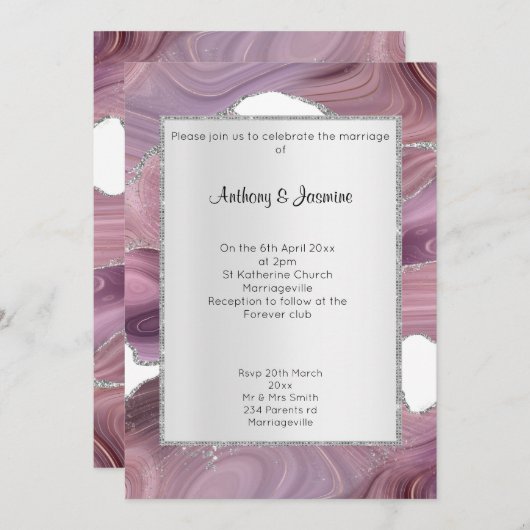 ELEGANT PINK SILVER MARBLE WEDING EINLADUNG (Vorne/Hinten)