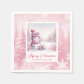 Elegant Pink Snowman Family Gift Winter Scene Xmas Serviette (Vorderseite)