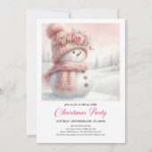 Elegant Pink Snowman Kids Editable Digital Xmas Einladung (Vorderseite)