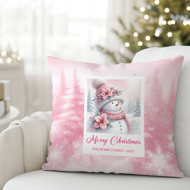Elegant Pink Snowman Winter Scene Kids Christmas  Kissen (Elegant Pink Snowman Winter Scene Kids Christmas Pillow

)