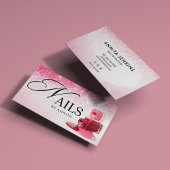 Elegant Pink Sparkly Nails Technician Monogram Visitenkarte