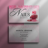 Elegant Pink Sparkly Nails Technician Monogram Visitenkarte