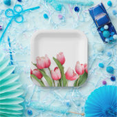 Elegant Pink Spring Tulip Floral Pappteller (Party)