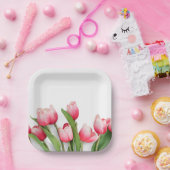 Elegant Pink Spring Tulip Floral Pappteller (Party)