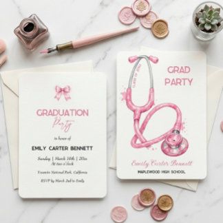 Elegant Pink Stethoscope Nurse Doctor Graduation Einladung