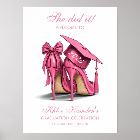 Elegant Pink Stilettos & Grad Cap Grad Willkommen Poster (Vorne)