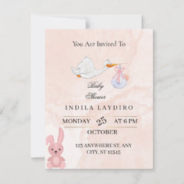 Elegant Pink Stork Baby Shower  Mitteilungskarte