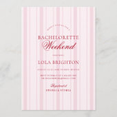 Elegant Pink Stripe Bachelorette Weekend Itinerary Einladung (Vorderseite)