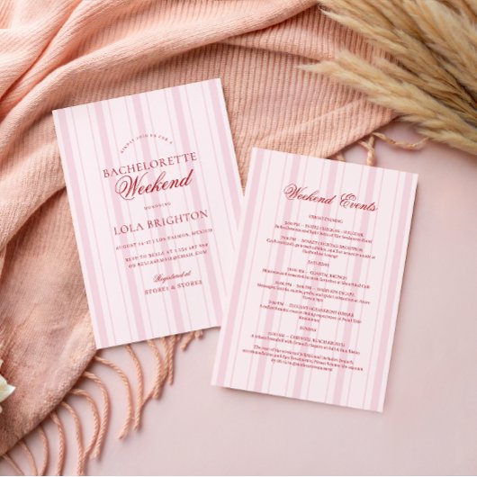 Elegant Pink Stripe Bachelorette Weekend Itinerary Einladung