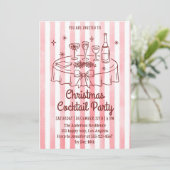 Elegant Pink Striped Christmas Cocktail Party Einladung (Stehend Vorderseite)