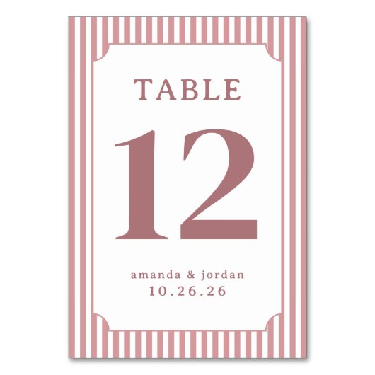 Elegant Pink Striped Table Number Tischnummer (Vorderseite)