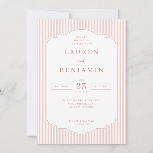 Elegant Pink Striped Wedding Invitation Einladung (Vorderseite)
