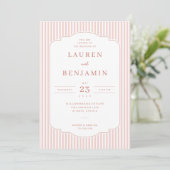Elegant Pink Striped Wedding Invitation Einladung (Stehend Vorderseite)