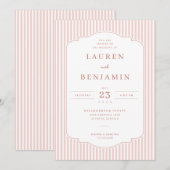 Elegant Pink Striped Wedding Invitation Einladung (Vorne/Hinten)