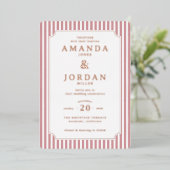 Elegant Pink Striped Wedding Invitation Folieneinladung (Stehend vorne)