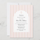 Elegant Pink Stripes Baptism Invitation for Girl Einladung (Vorderseite)