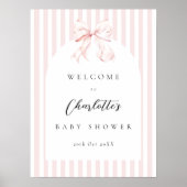 Elegant Pink Stripes Bow Baby Shower Baby Shower Poster (Vorne)