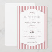 Elegant Pink Stripes Wedding Invitation Einladung (Vorne/Hinten)