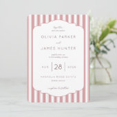 Elegant Pink Stripes Wedding Invitation Einladung (Stehend Vorderseite)