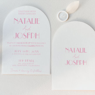Elegant Pink Stylish Minimalist Arched Wedding Einladung