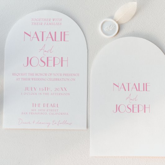 Elegant Pink Stylish Minimalist Arched Wedding Einladung