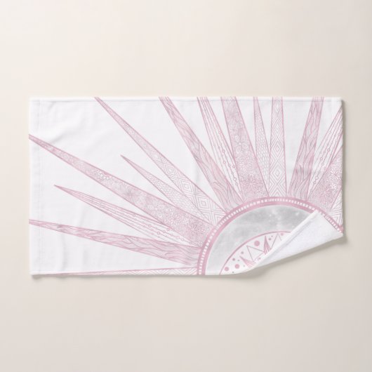 Elegant Pink Sun Moon Doodle Mandala White Design Badhandtuch Set (Handtuch)