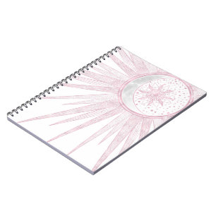 Elegant Pink Sun Moon Doodle Mandala White Design Notizblock