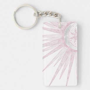 Elegant Pink Sun Moon Doodle Mandala White Design Schlüsselanhänger