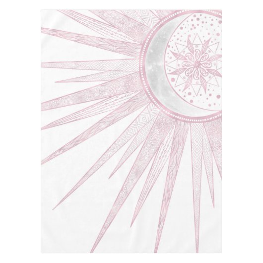 Elegant Pink Sun Moon Doodle Mandala White Design Tischdecke (Vorderseite)