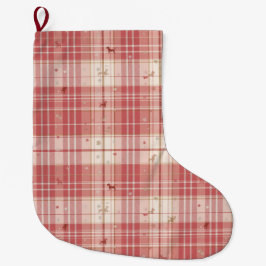 Elegant Pink Tartan Dog Christmas Stocking | Blush Großer Weihnachtsstrumpf