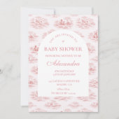 Elegant Pink Toile Baby Shower Einladung (Vorderseite)