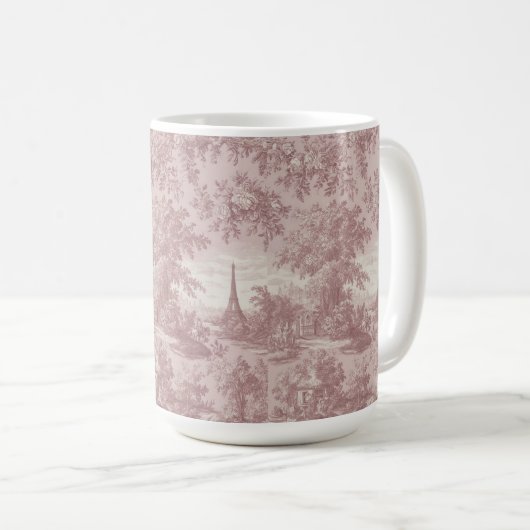 Elegant Pink Toile de Jouy Französisch Country Sze Kaffeetasse (VorderseiteRechts)