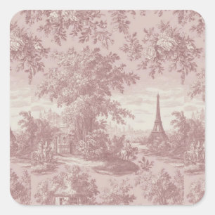 Elegant Pink Toile de Jouy Französisch Country Sze Quadratischer Aufkleber