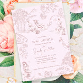 Elegant Pink Toile de Jouy Picnic Baby Shower Einladung